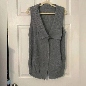 Womens Grey Asymmetrical Sleeveless‎ Open Tunic Sweater Cardigan Pockets